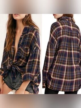 Free People, size small, oversized plaid button down flannel